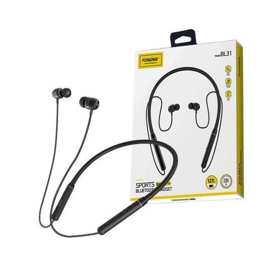 Foneng Silicon Neckband Bluetooth Earphone BL31 Hi-Si Sound Quality 120mAh Black